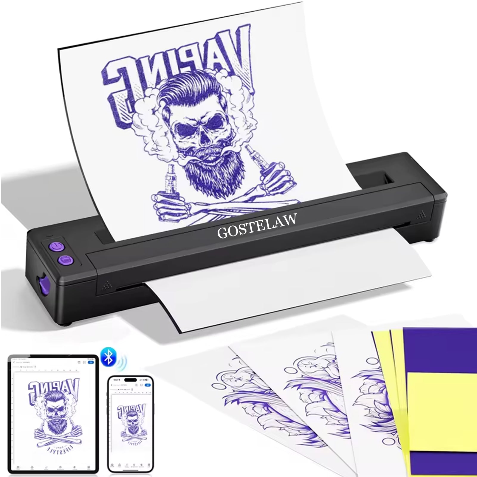 GOSTELAW Wireless Tattoo Transfer Stencil Printer- Design Wireless Tattoo Thermal Printer For Iphone