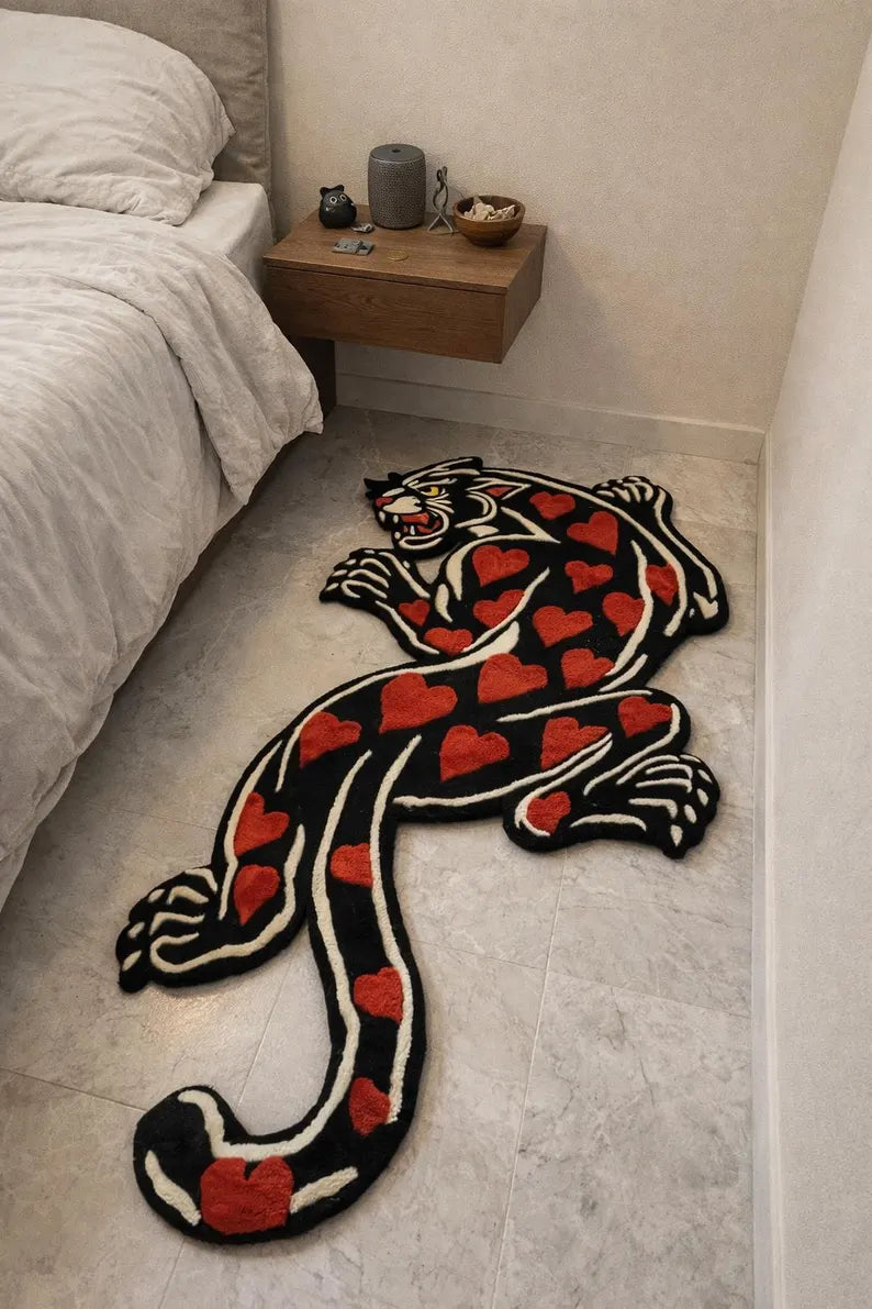 Black Panther Area Tattoo Rug – Tufted Gothic Decor