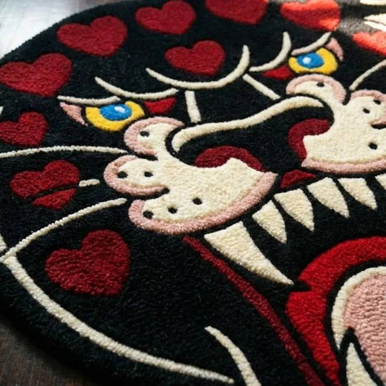 Black Panther Tattoo Rug | Hand Tufted Wool