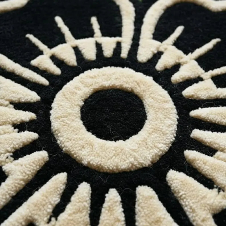 Black Rose Traditional Tattoo Rug | Hand Tufted Wool