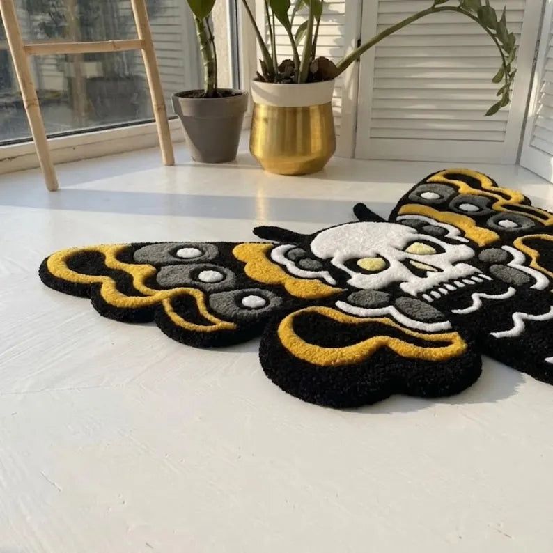 Cool Funky Butterfly Skull Rug – Tattoo Inked Tufted