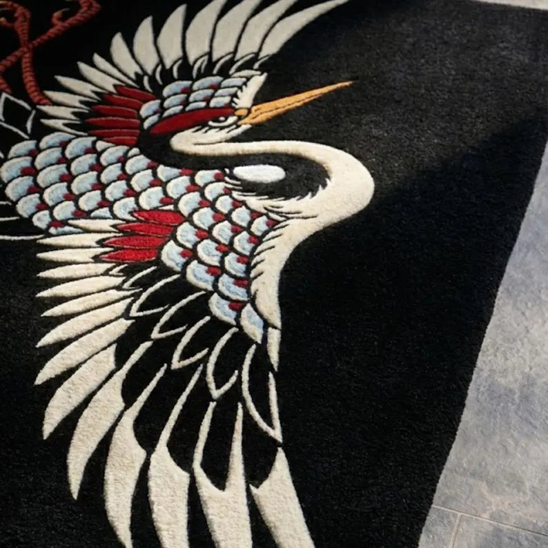 Japanese Crane Tattoo Rug | Hand Tufted