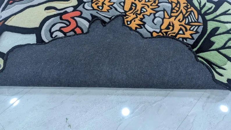 Japanese kaeru frog rug hand tufted wool carpet