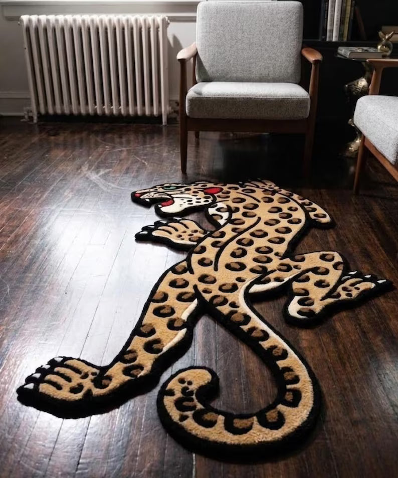 Leopard Tattoo Accent Rug | Hand Tufted Wool