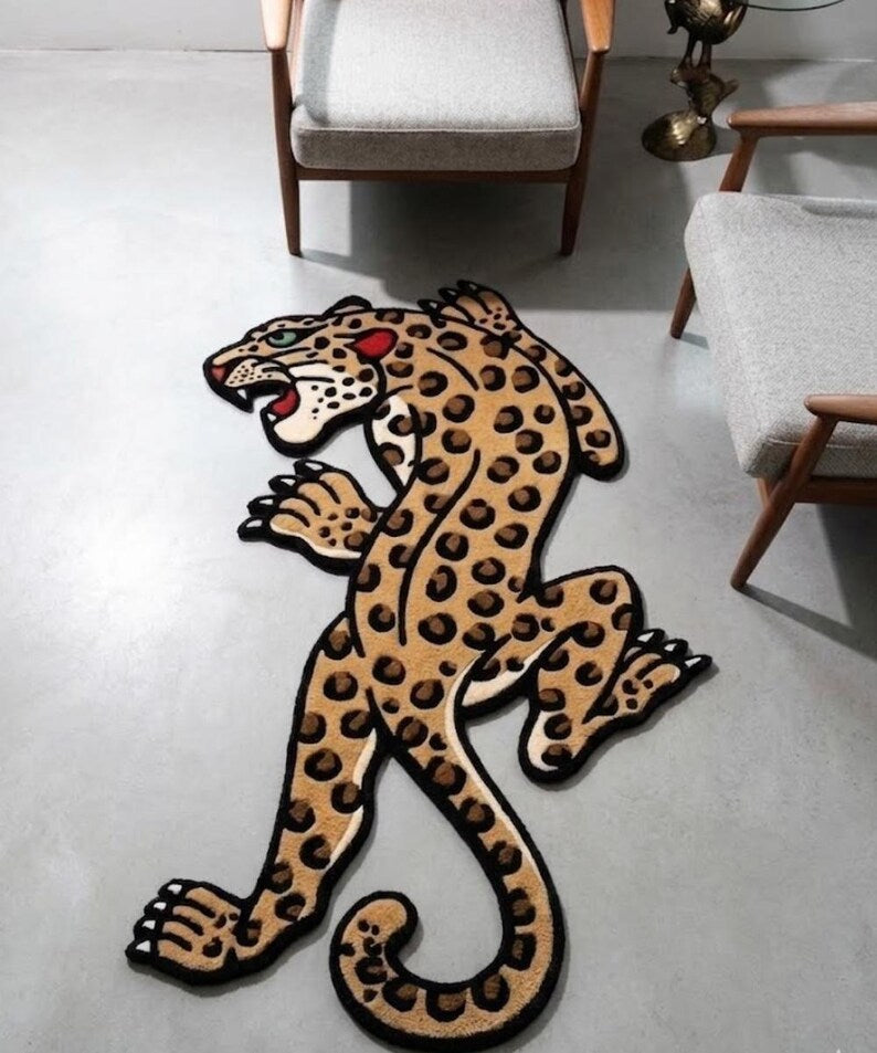Leopard Tattoo Accent Rug | Hand Tufted Wool