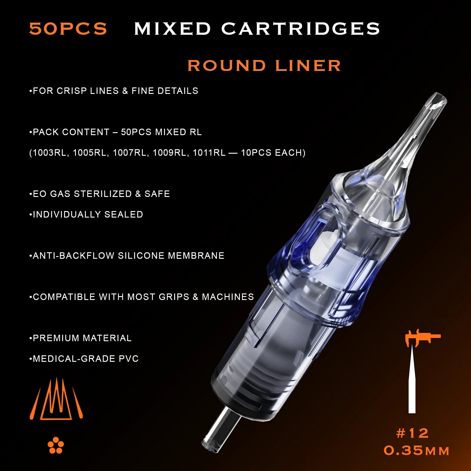 BRONC Tattoo Cartridge Needles – Round Liners (50PCS)