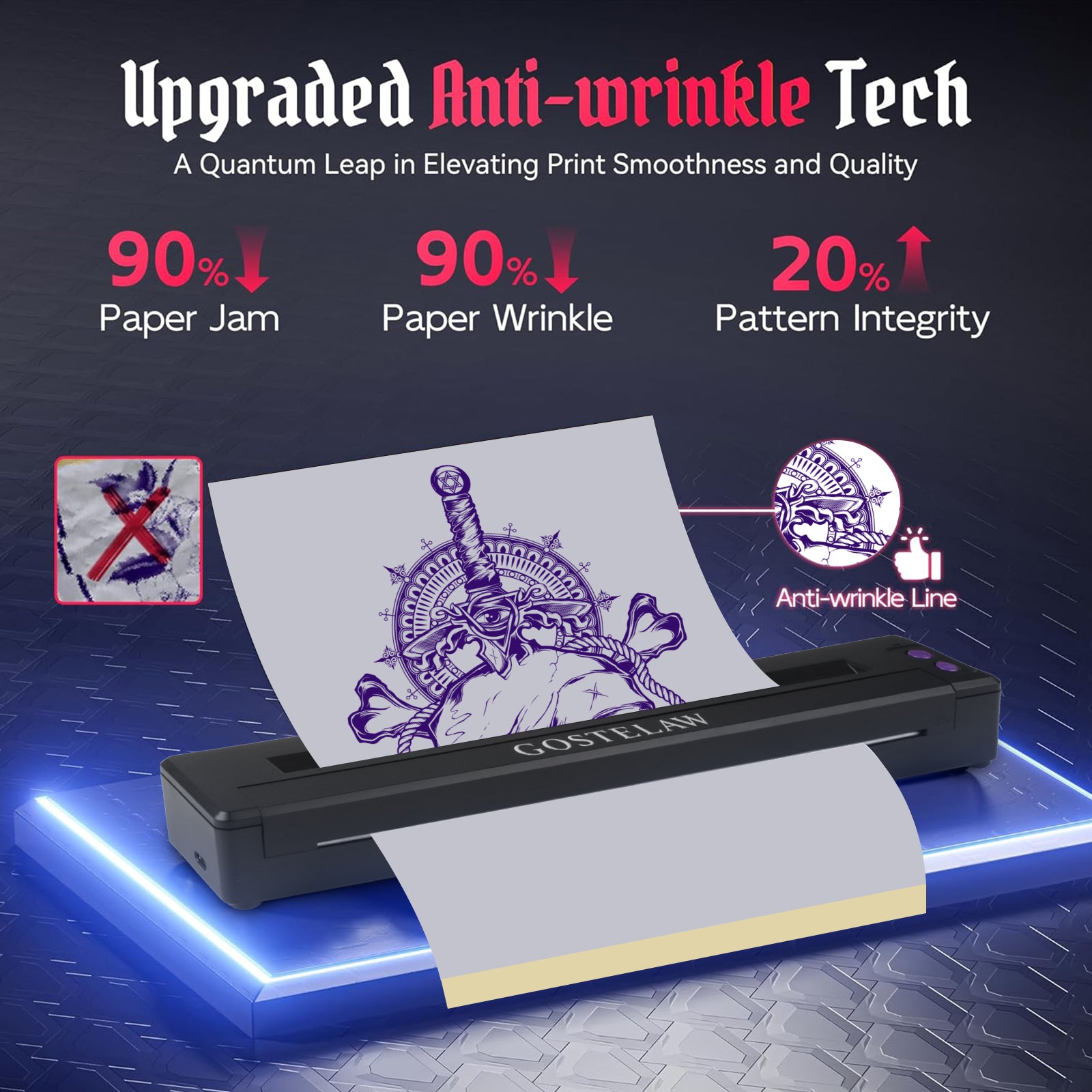 tattoo stencil printer anti wrinkle anti jam technology smooth stencil printing performance