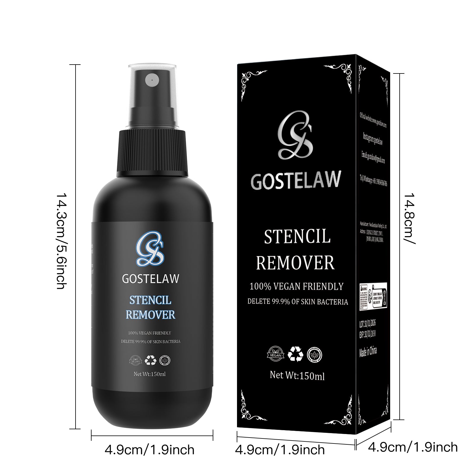tattoo stencil remover spray 150ml size dimensions bottle and packaging details