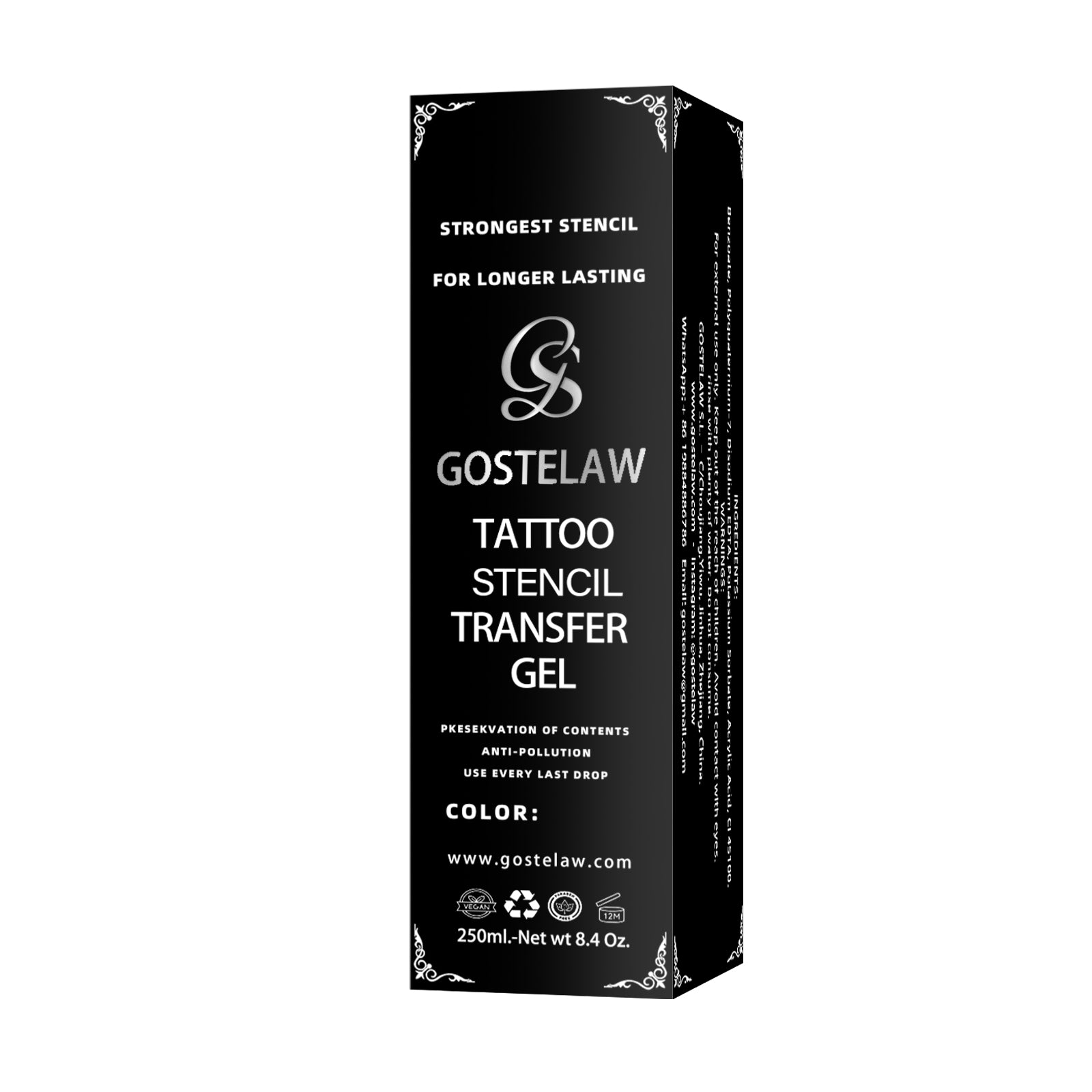 tattoo stencil transfer gel packaging box GOSTELAW professional stencil primer 250ml