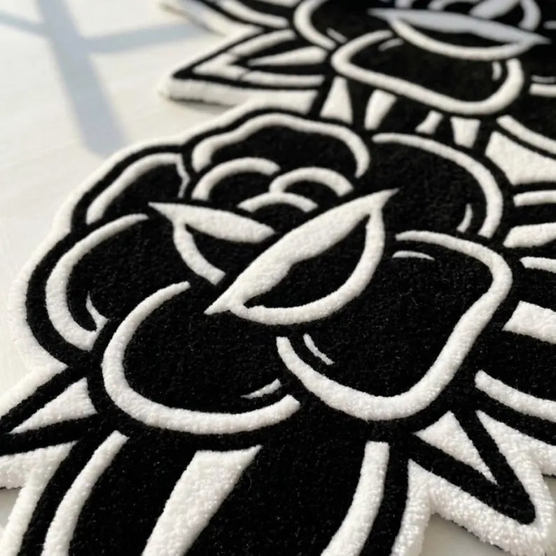 American Traditional Black Rose Tattoo Rug