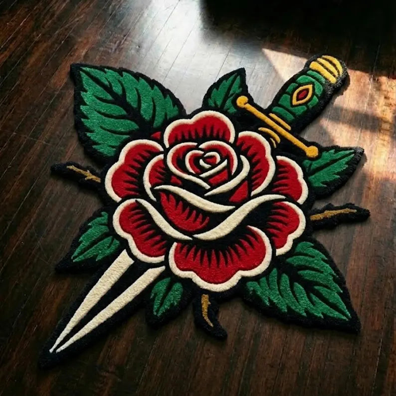 American Traditional Dagger Rose Rug | Hand-Tufted