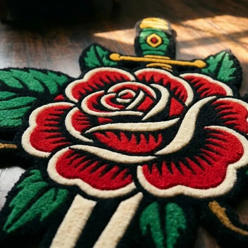 American Traditional Dagger Rose Rug | Hand-Tufted