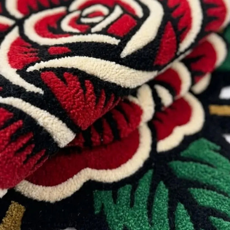 American Traditional Dagger Rose Rug | Hand-Tufted