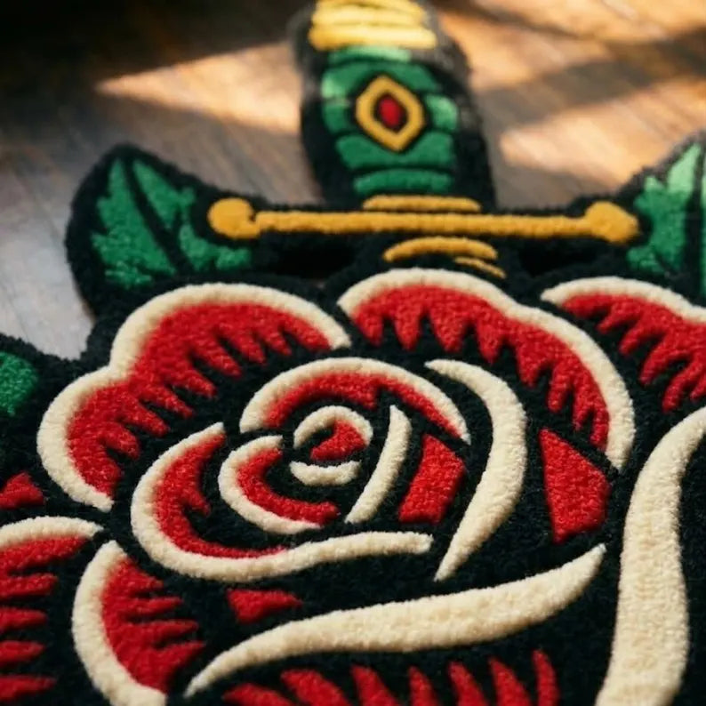 American Traditional Dagger Rose Rug | Hand-Tufted