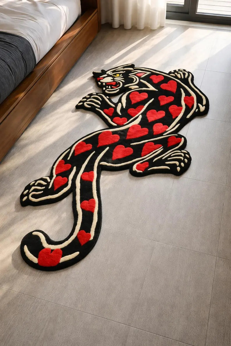 Black Panther Area Tattoo Rug – Tufted Gothic Decor