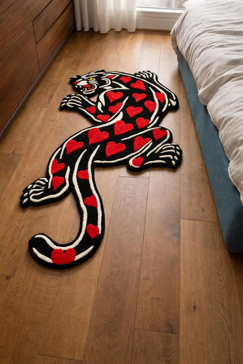 Black Panther Area Tattoo Rug – Tufted Gothic Decor