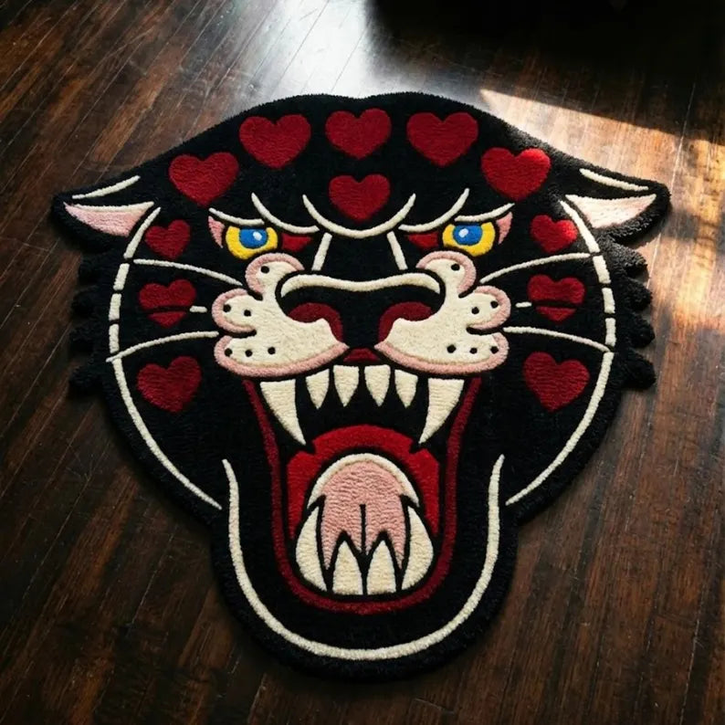 Black Panther Tattoo Rug  | Hand Tufted Wool
