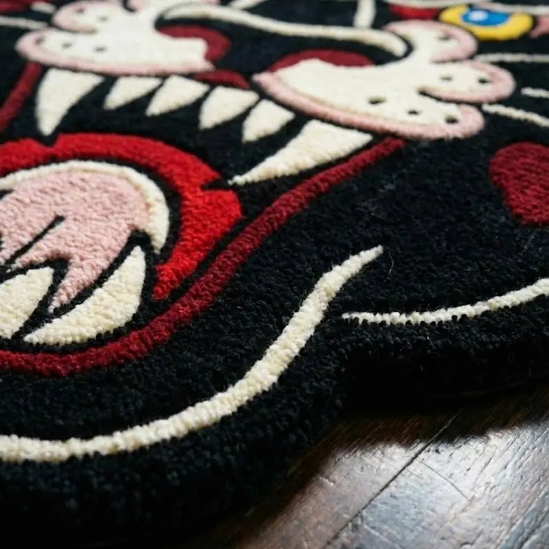 Black Panther Tattoo Rug  | Hand Tufted Wool