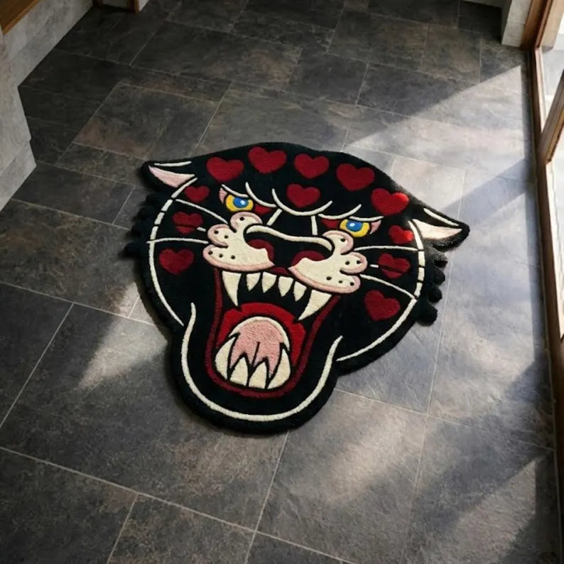 Black Panther Tattoo Rug  | Hand Tufted Wool