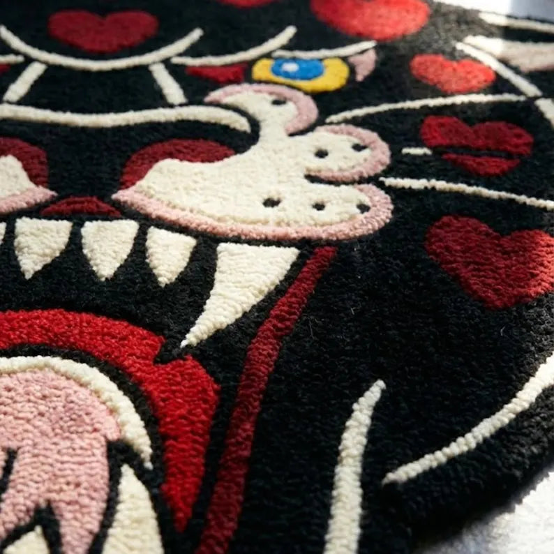 Black Panther Tattoo Rug  | Hand Tufted Wool