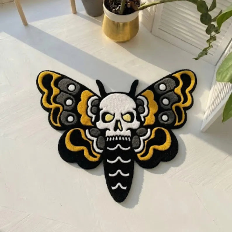 Cool Funky Butterfly Skull Rug – Tattoo Inked Tufted