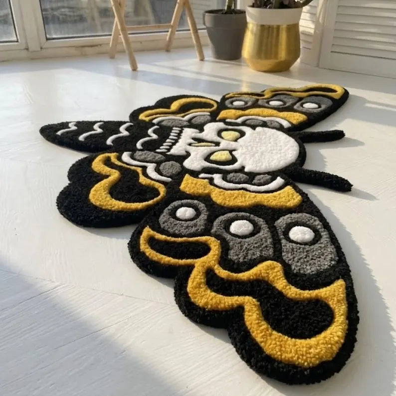Cool Funky Butterfly Skull Rug – Tattoo Inked Tufted
