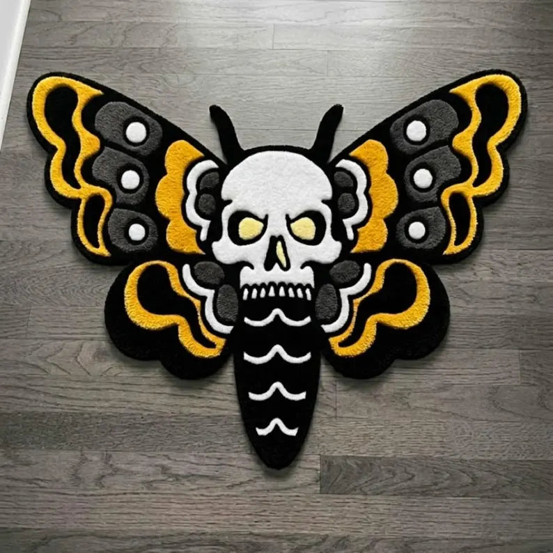 Cool Funky Butterfly Skull Rug – Tattoo Inked Tufted