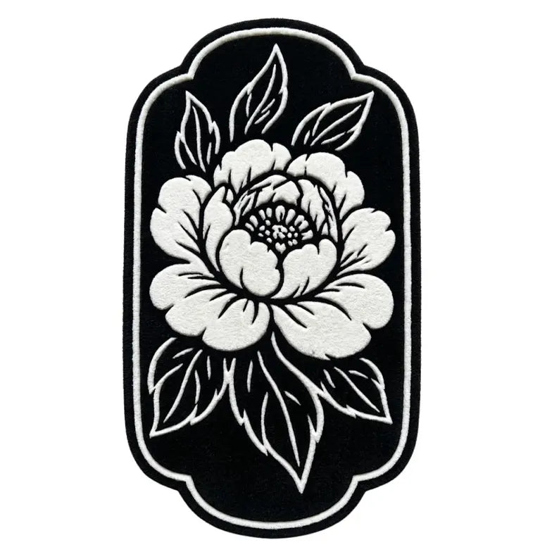 Handmade Black Floral Area Rug | Tufted Wool