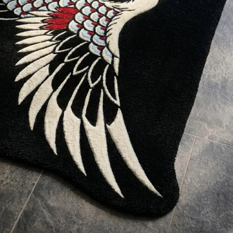 Japanese Crane Tattoo Rug | Hand Tufted
