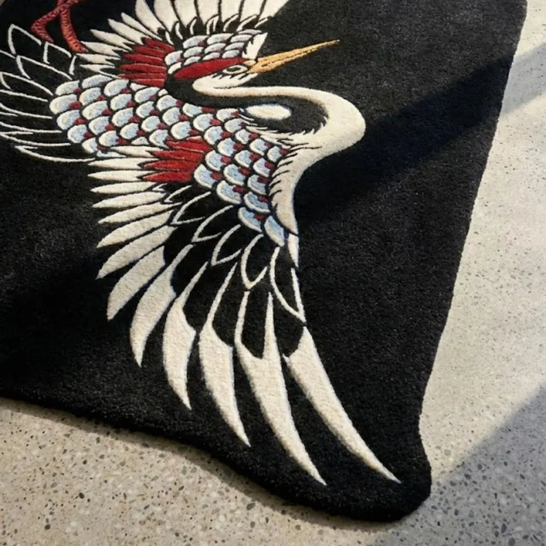 Japanese Crane Tattoo Rug | Hand Tufted