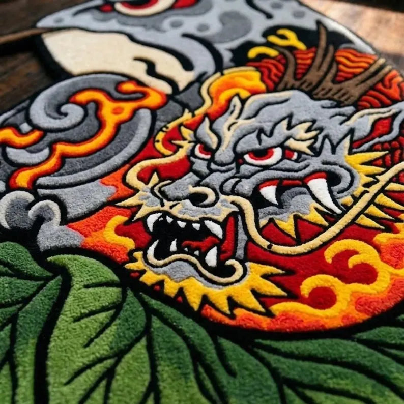 Japanese Kaeru Frog Rug Tattoo Style Dragon – Handmade Wool