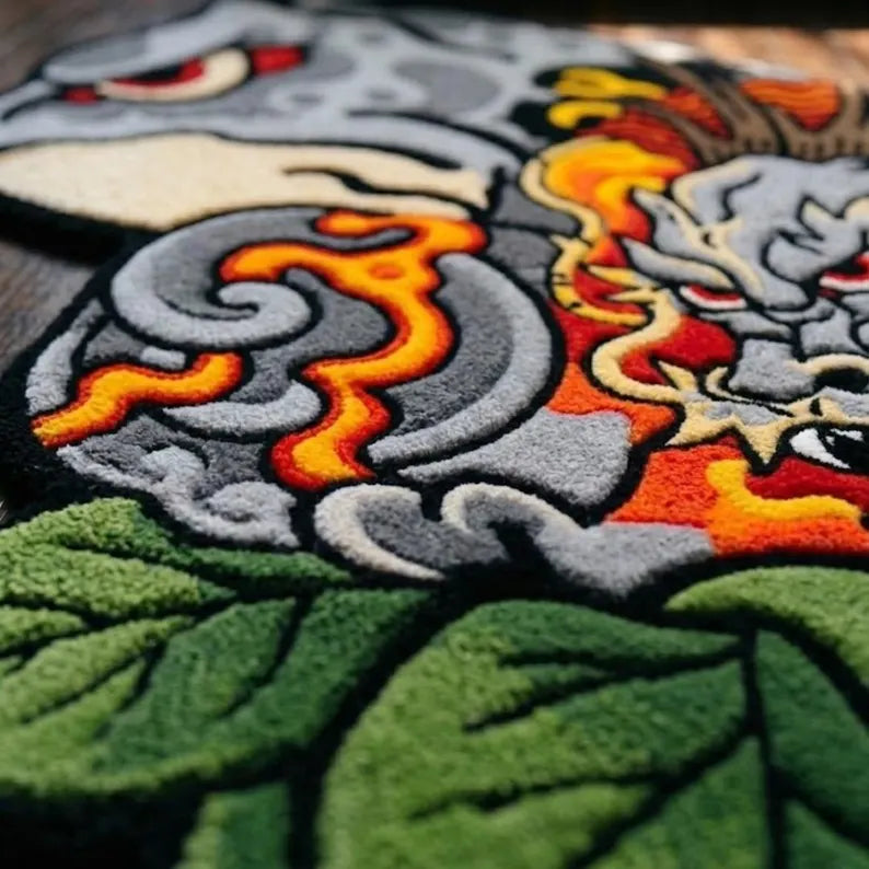 Japanese Kaeru Frog Rug Tattoo Style Dragon – Handmade Wool