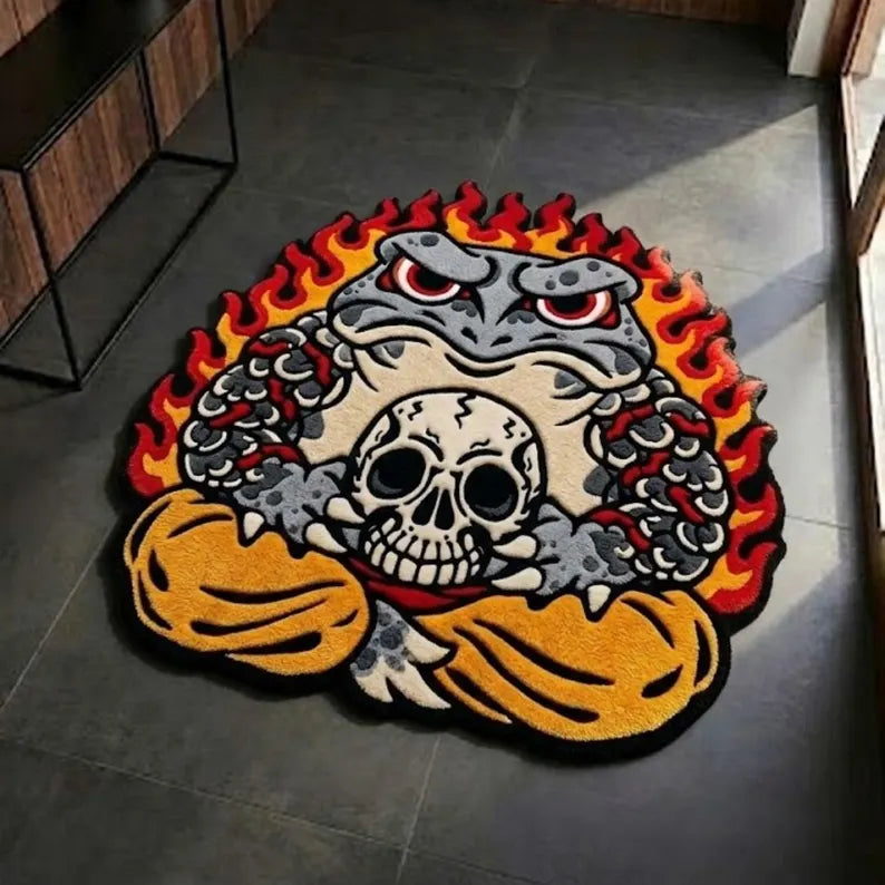 Japanese Kaeru Tattoo Rug – Hand Tufted Wool Frog
