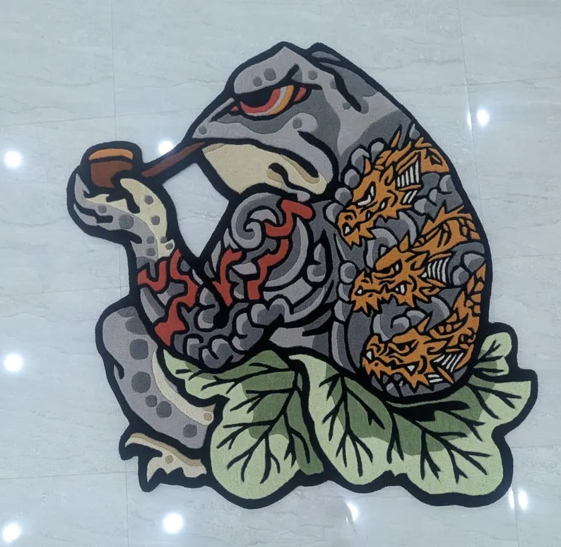 Japanese kaeru frog rug hand tufted wool carpet