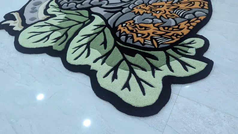 Japanese kaeru frog rug hand tufted wool carpet