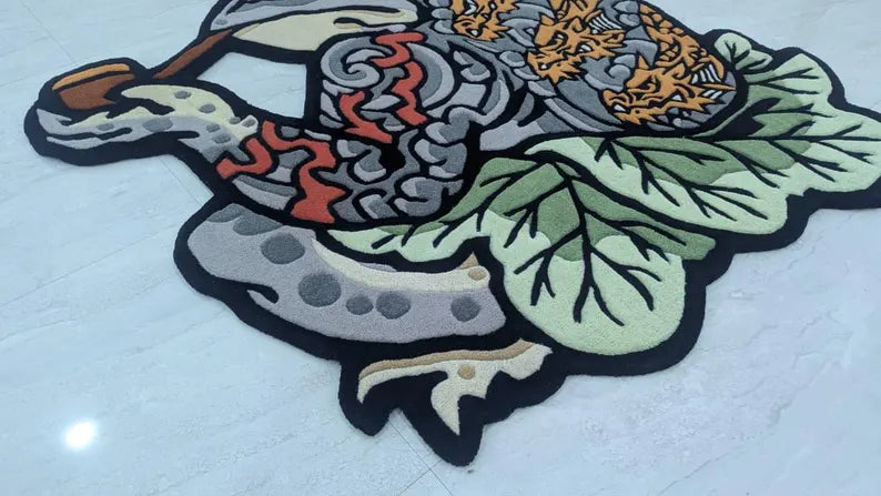 Japanese kaeru frog rug hand tufted wool carpet