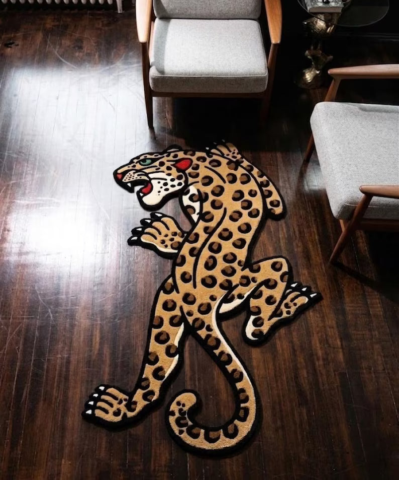 Leopard Tattoo Accent Rug | Hand Tufted Wool