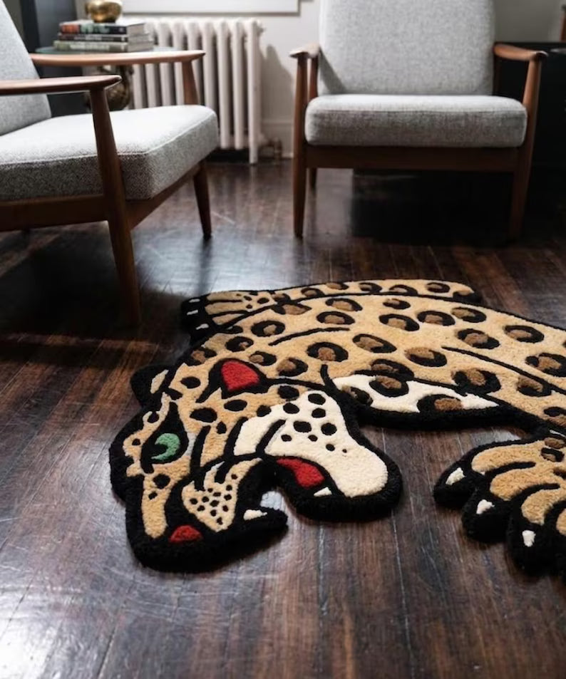 Leopard Tattoo Accent Rug | Hand Tufted Wool