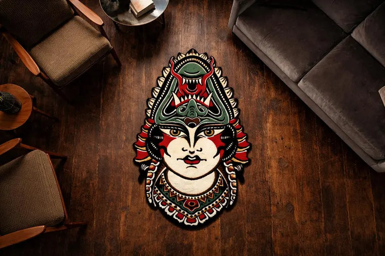 Traditional Lady Face Rug | Tattoo Flash Decor