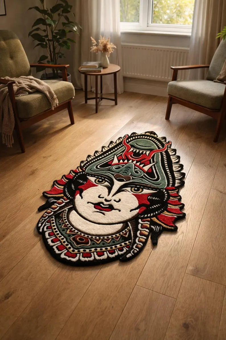 Traditional Lady Face Rug | Tattoo Flash Decor
