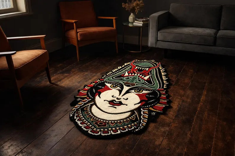 Traditional Lady Face Rug | Tattoo Flash Decor