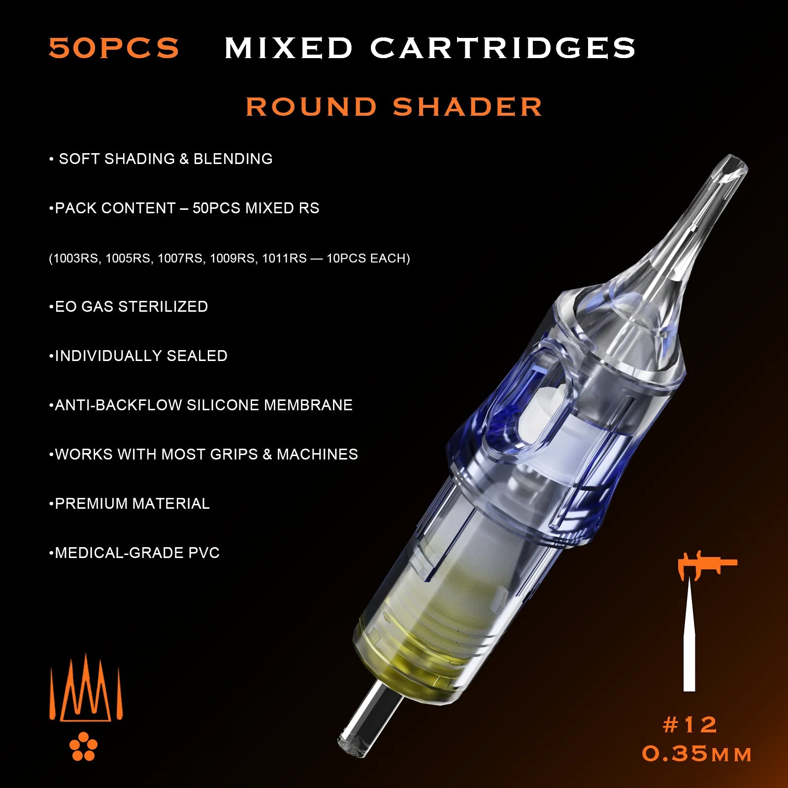 BRONC Tattoo Cartridge Needles – Round Shaders (50PCS)