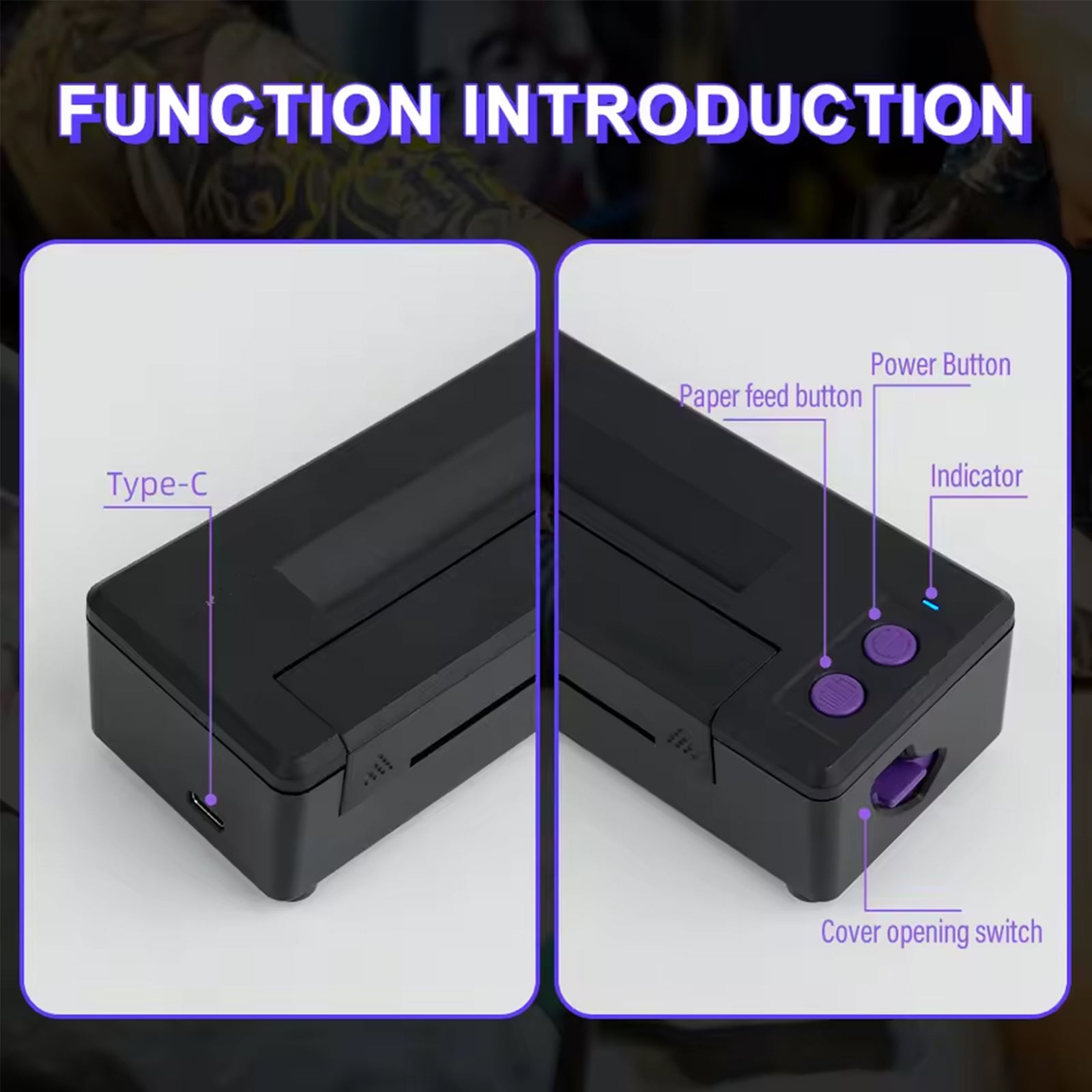 tattoo stencil printer Type-C port power button paper feed control design details