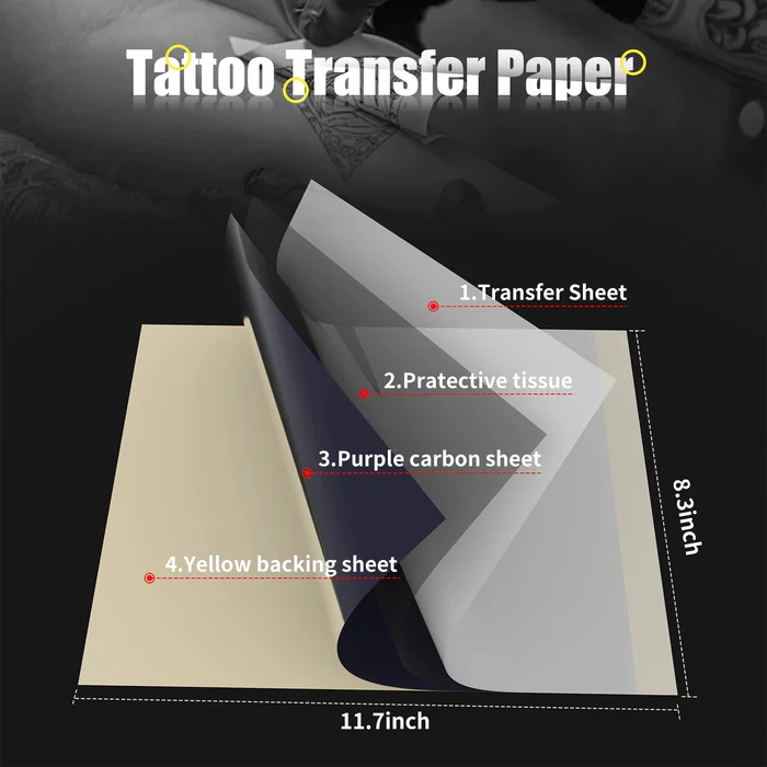 tattoo transfer paper layers diagram showing carbon sheet backing and stencil structure