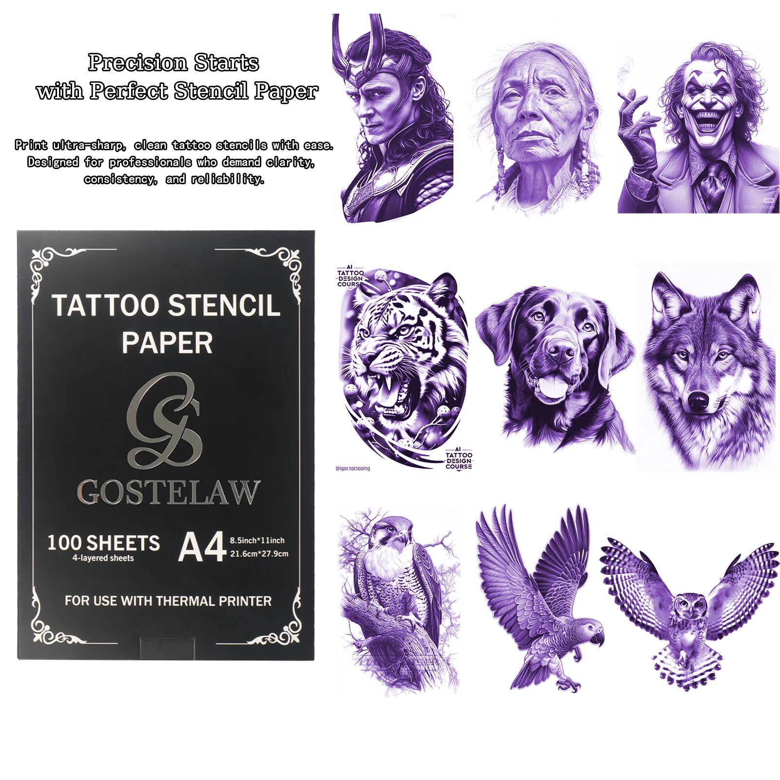 tattoo transfer paper used with thermal printer for detailed stencil design transfer